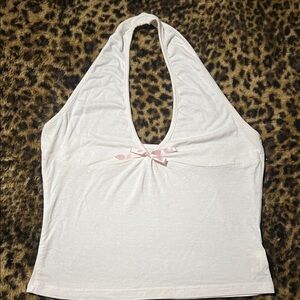Elegant White Halter Top with Pink Bow